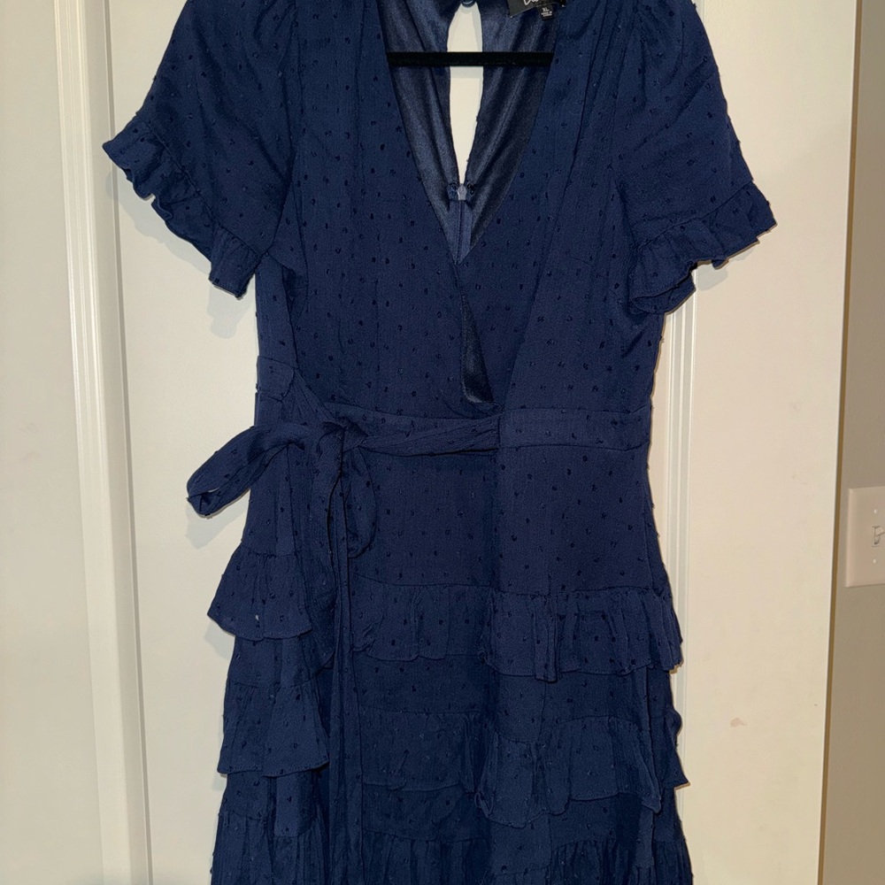 Lulu's Navy Blue Midi Dress with Ruffles